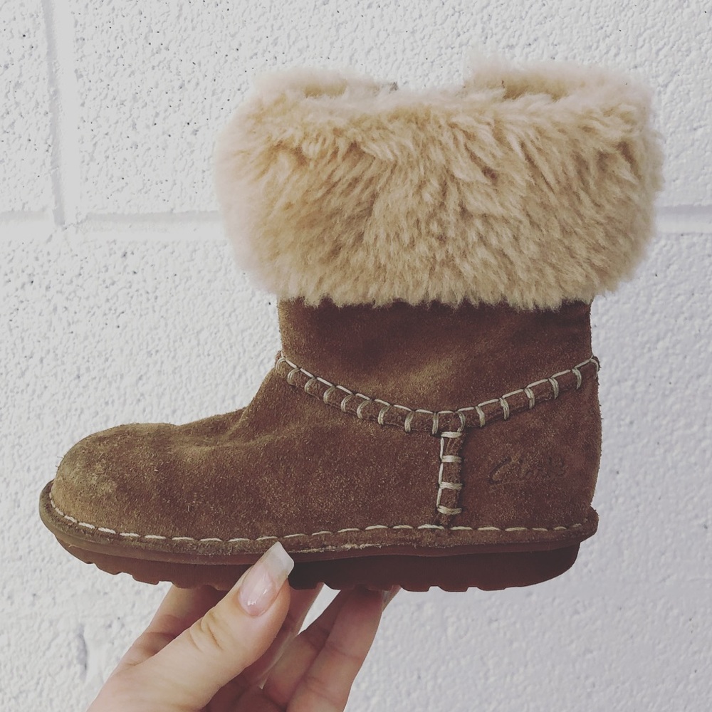 Clarks Greeta Ace Walnut leather fur lined boots sz: 9